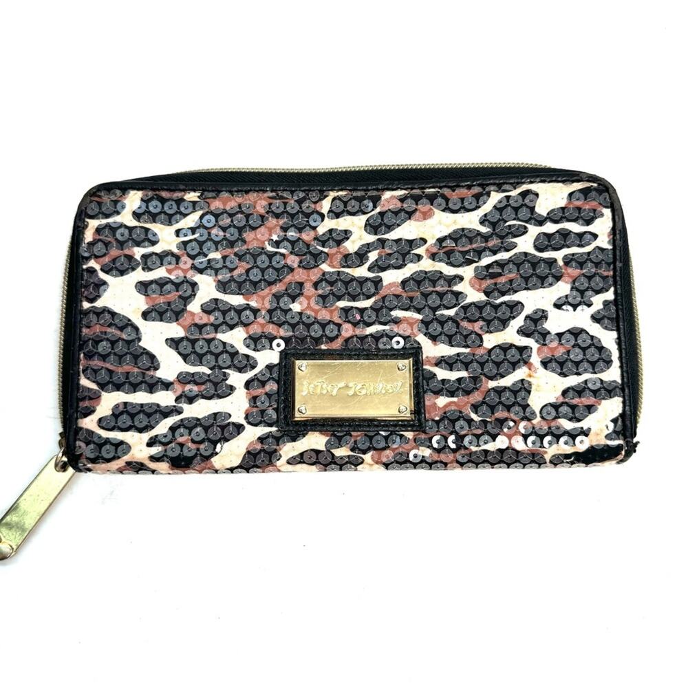 Betsey Johnson Leopard Sequin Zip Around Wallet
